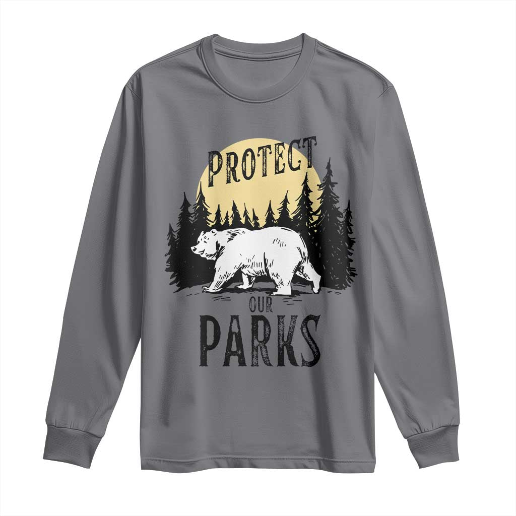 Protect Our Parks Long Sleeve Shirt Retro Bear Forest Nature Graphic