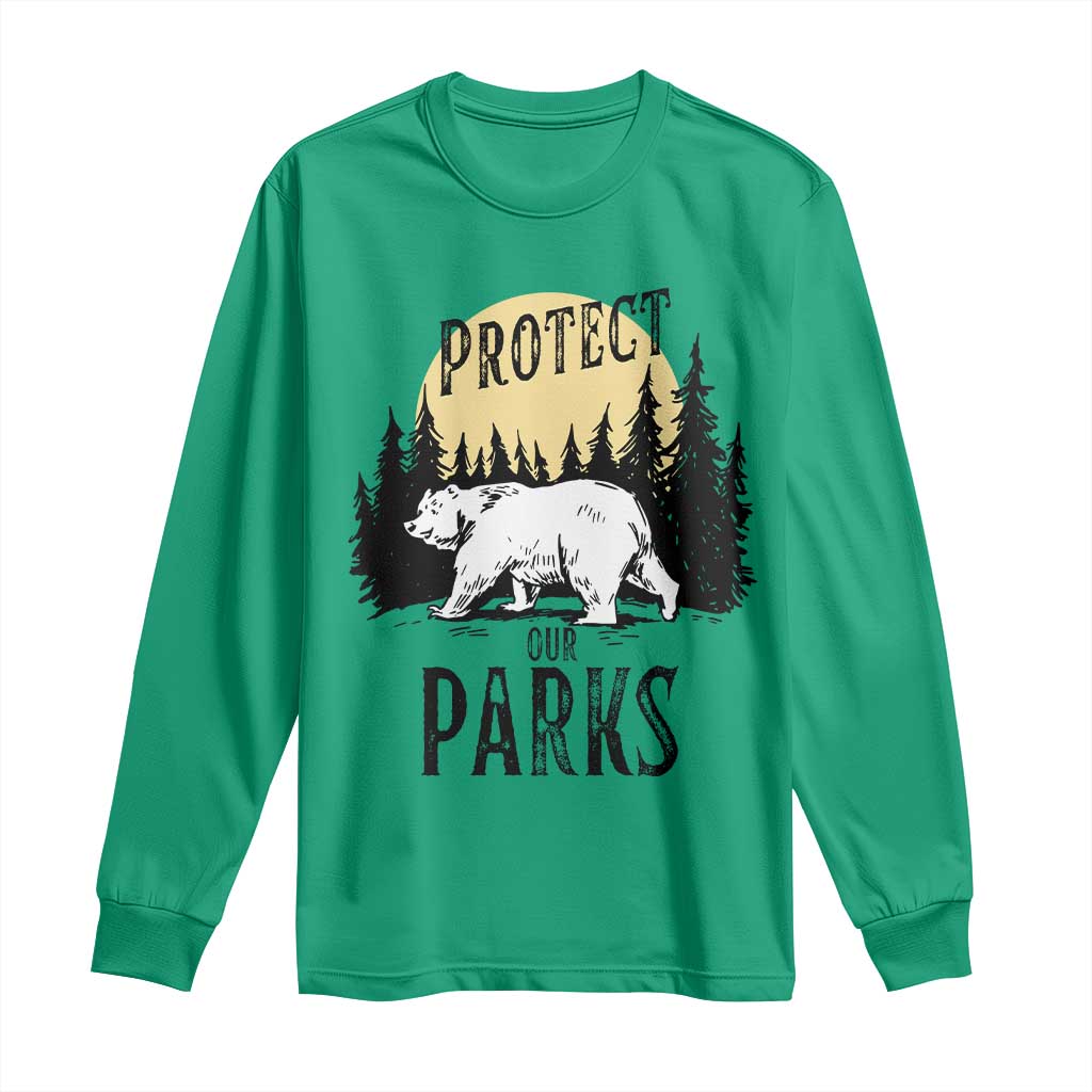 Protect Our Parks Long Sleeve Shirt Retro Bear Forest Nature Graphic