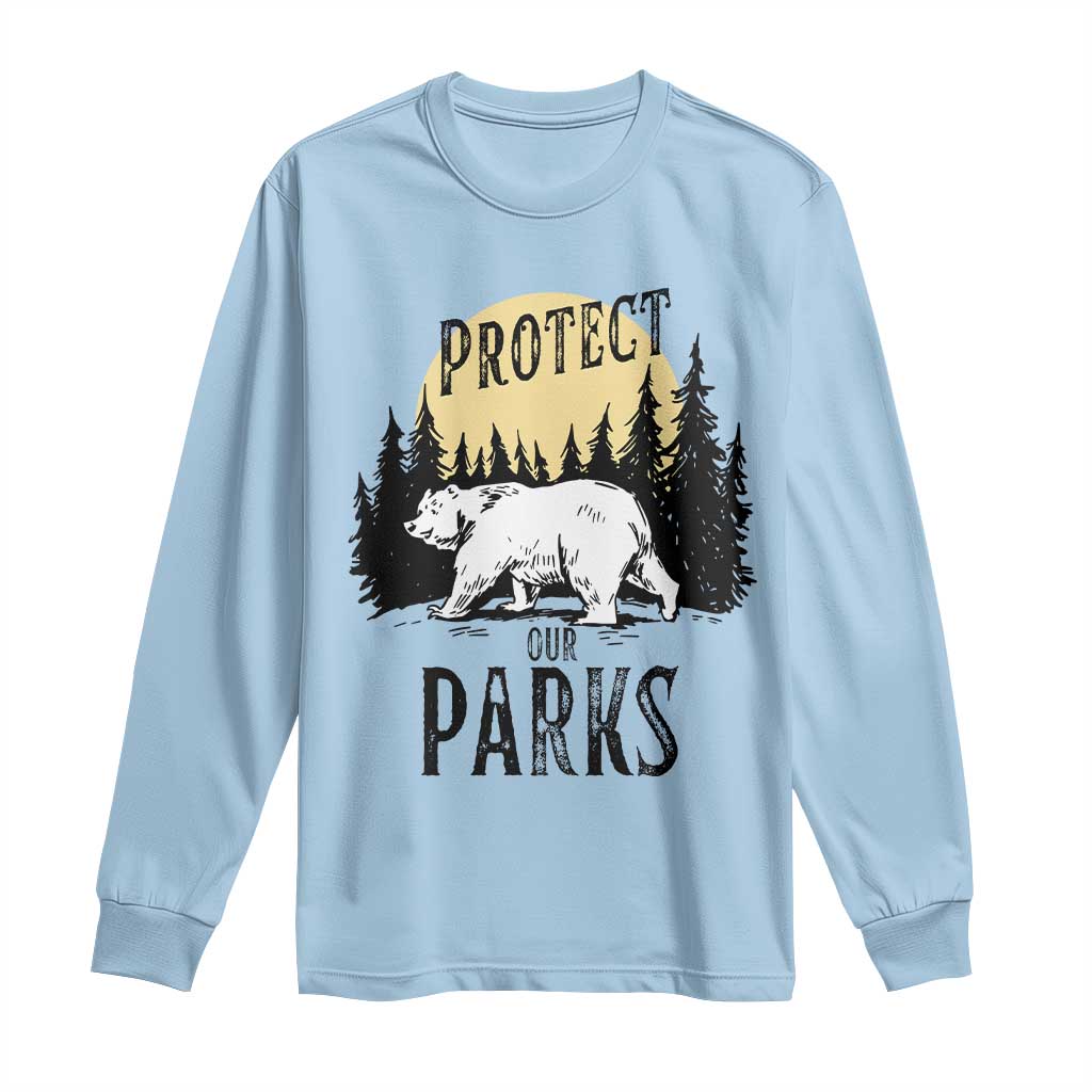 Protect Our Parks Long Sleeve Shirt Retro Bear Forest Nature Graphic