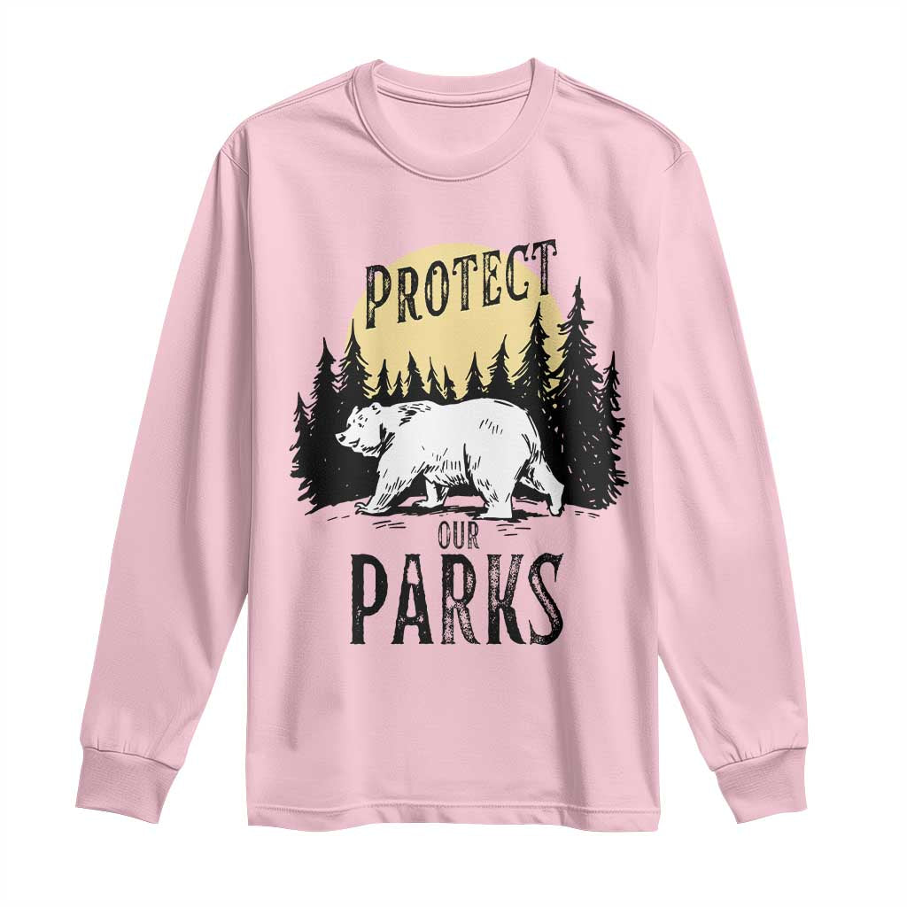 Protect Our Parks Long Sleeve Shirt Retro Bear Forest Nature Graphic