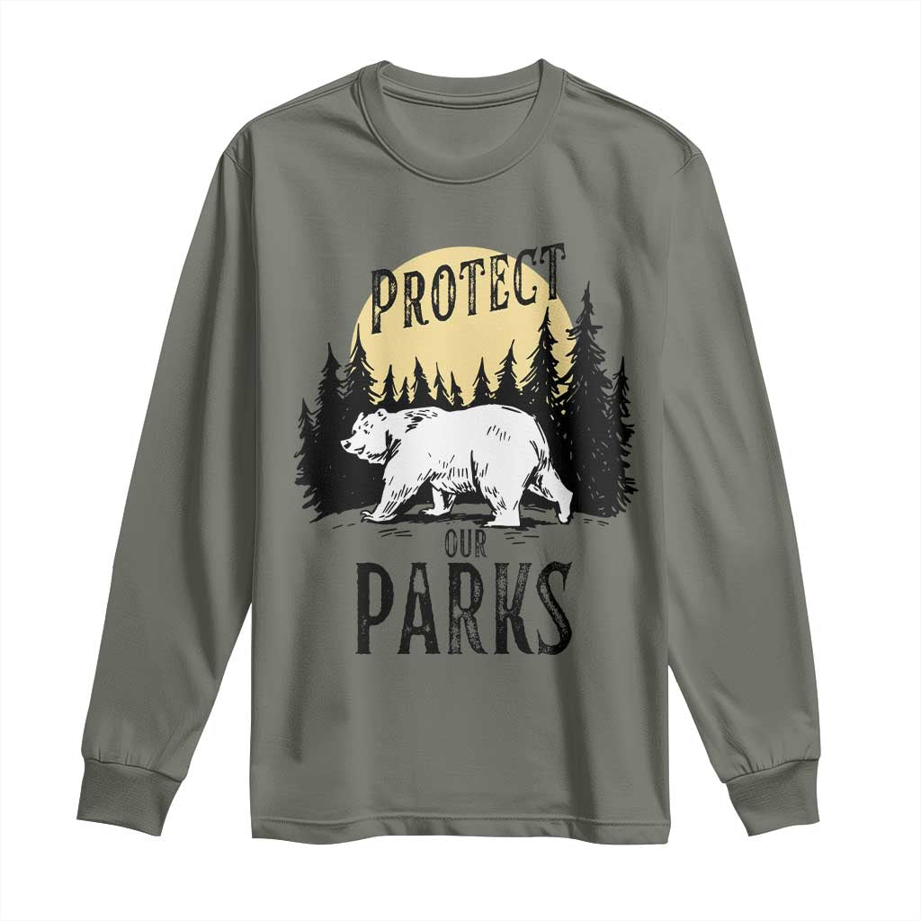 Protect Our Parks Long Sleeve Shirt Retro Bear Forest Nature Graphic