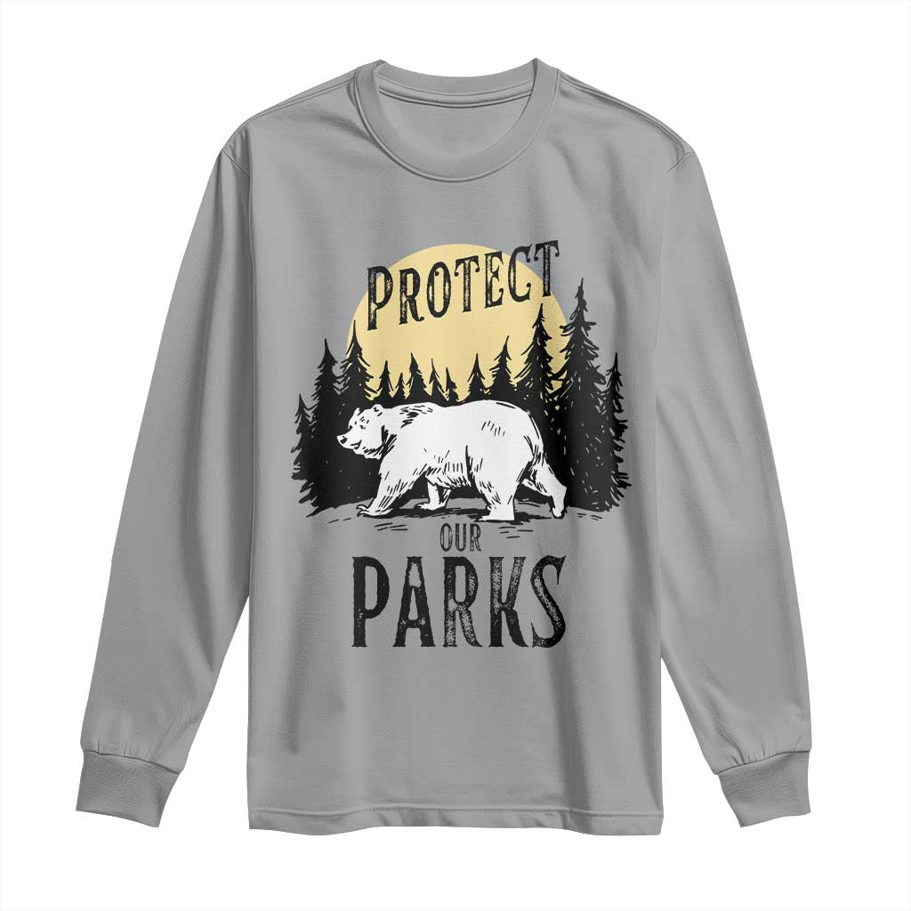 Protect Our Parks Long Sleeve Shirt Retro Bear Forest Nature Graphic