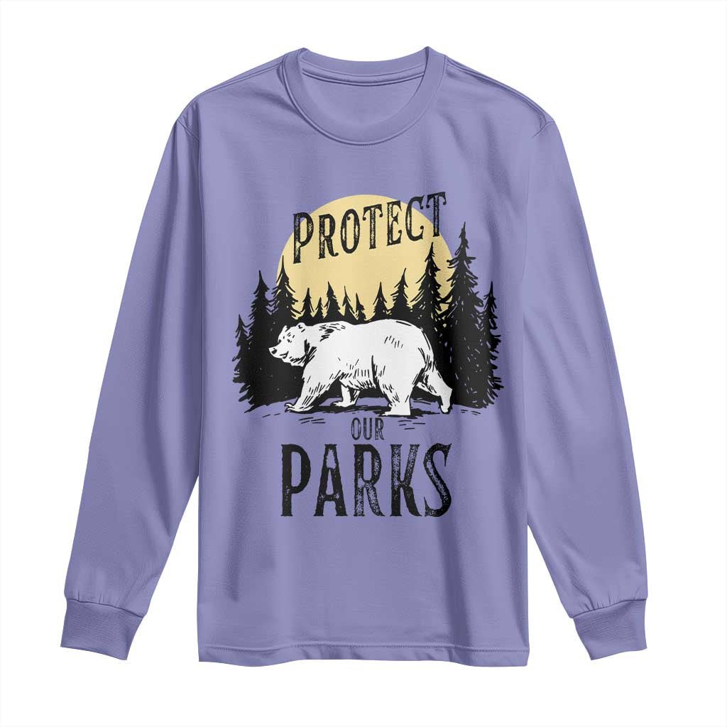 Protect Our Parks Long Sleeve Shirt Retro Bear Forest Nature Graphic