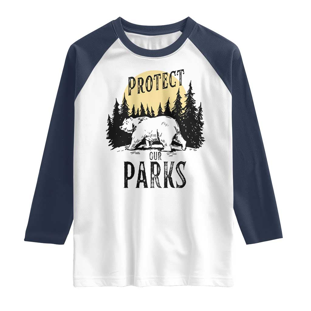 Protect Our Parks Raglan Shirt Retro Bear Forest Nature Graphic