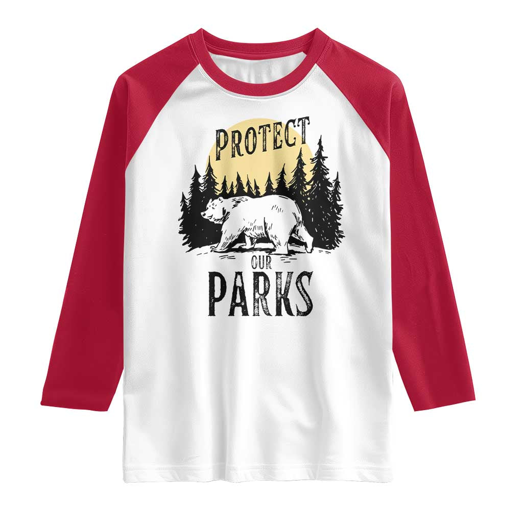 Protect Our Parks Raglan Shirt Retro Bear Forest Nature Graphic