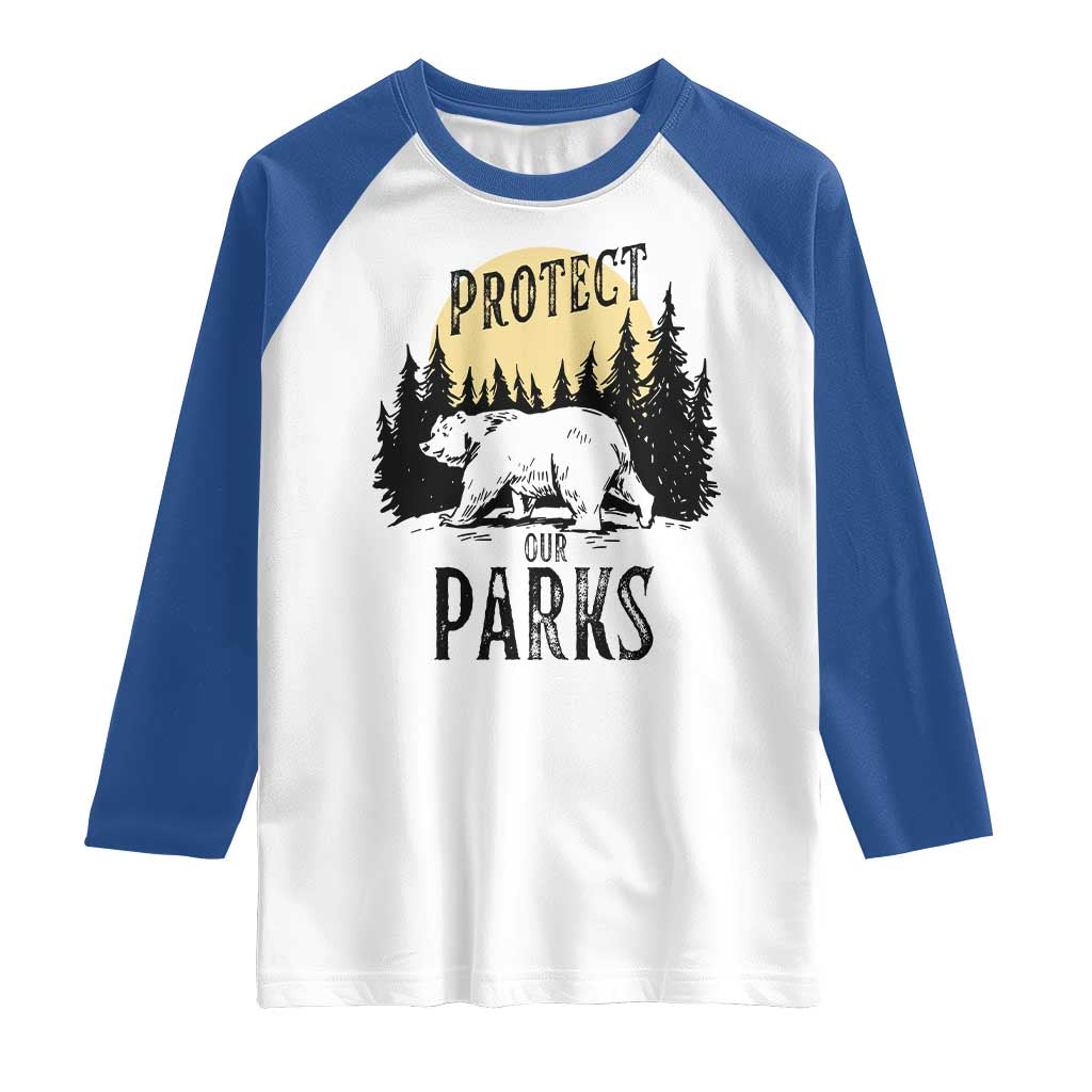 Protect Our Parks Raglan Shirt Retro Bear Forest Nature Graphic