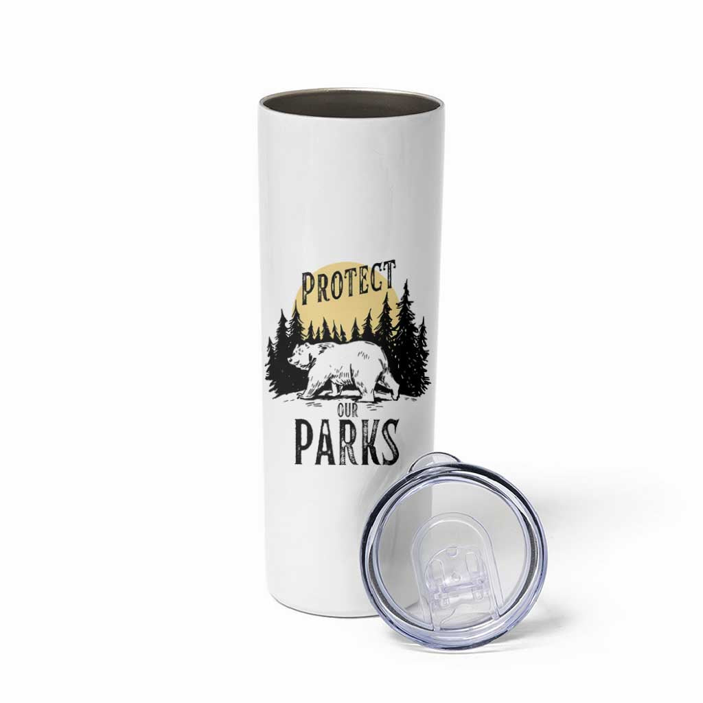 Protect Our Parks Skinny Tumbler Retro Bear Forest Nature Graphic