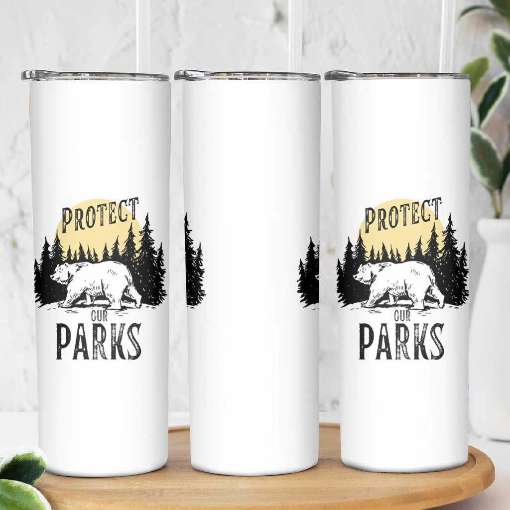 Protect Our Parks Skinny Tumbler Retro Bear Forest Nature Graphic