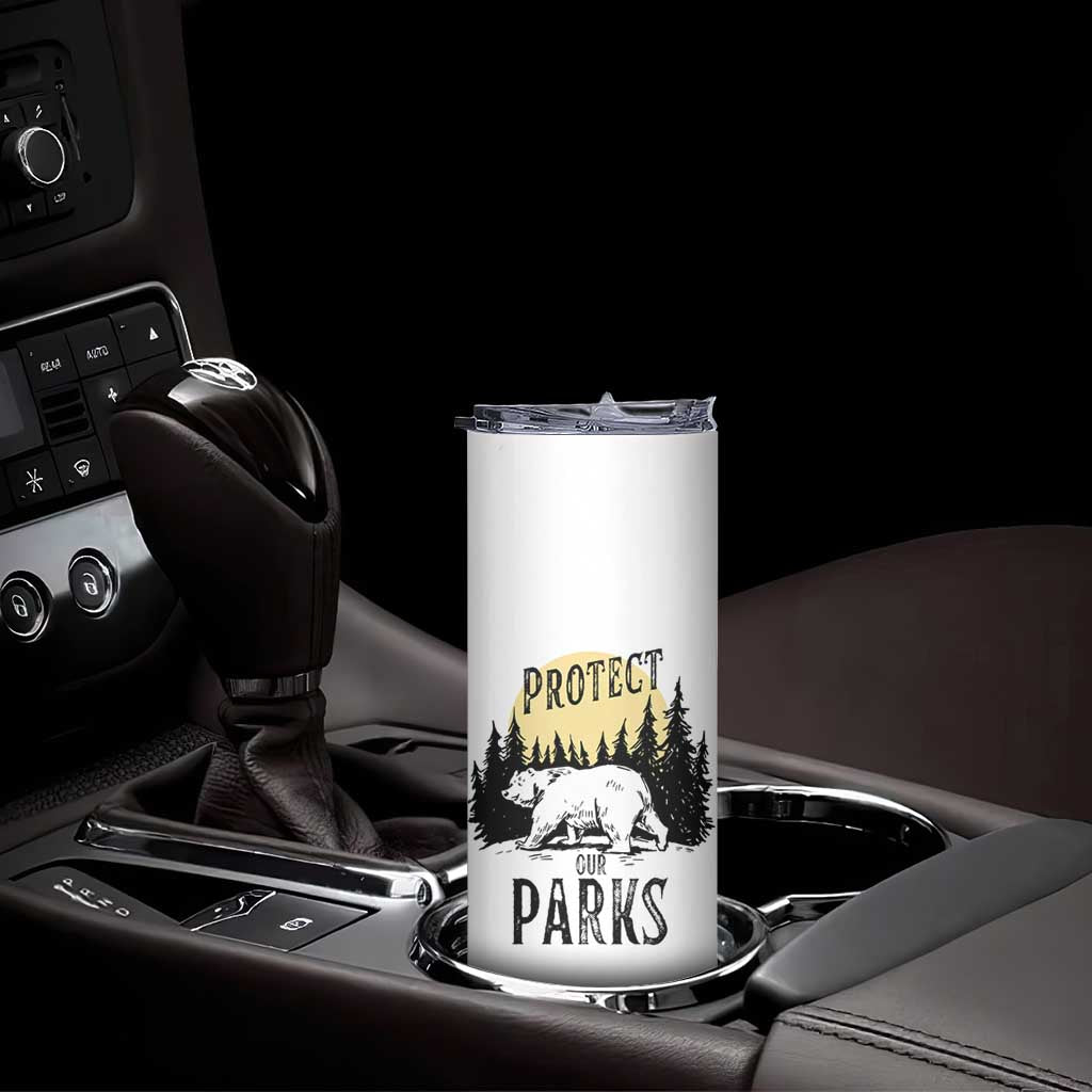 Protect Our Parks Skinny Tumbler Retro Bear Forest Nature Graphic