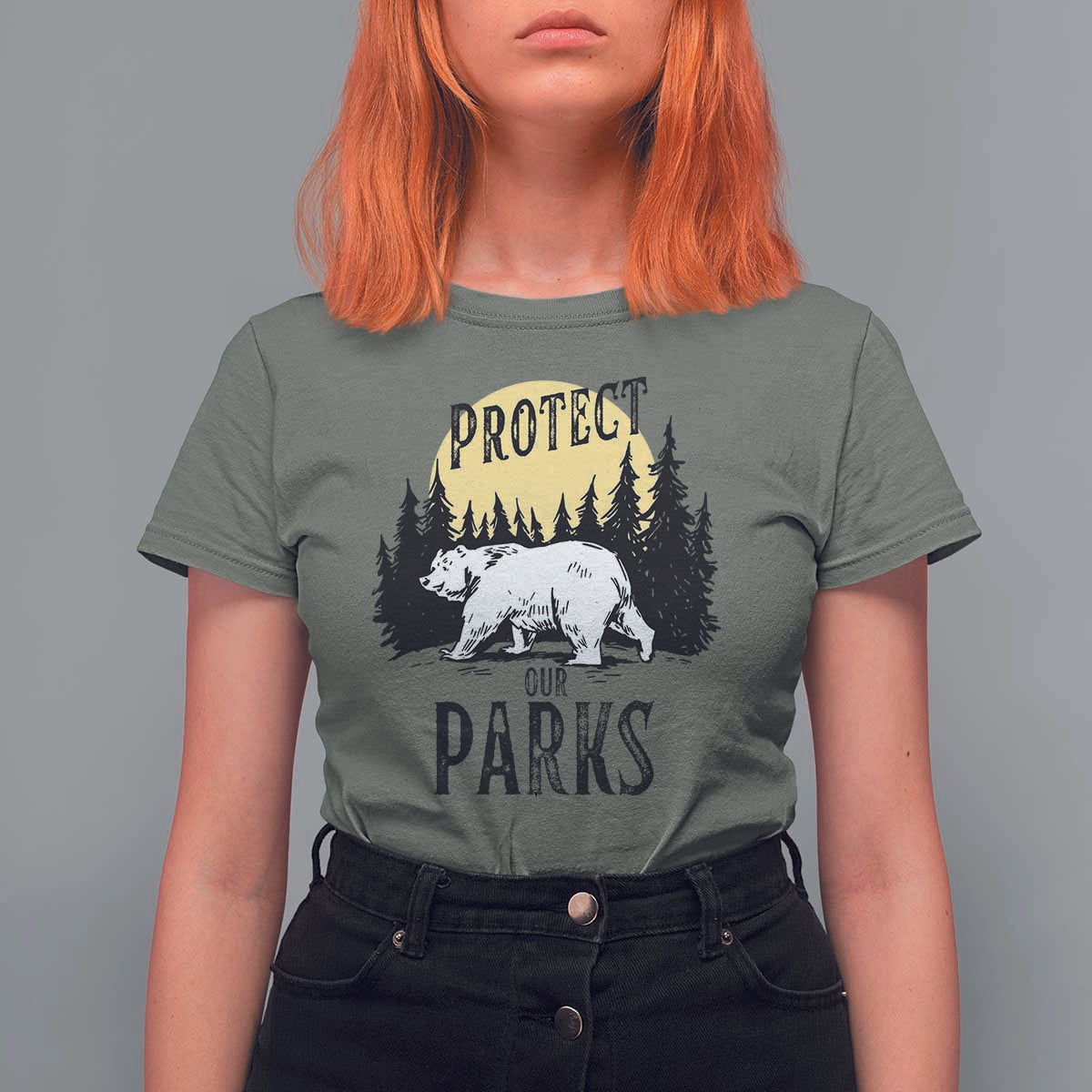 Protect Our Parks T Shirt For Women Retro Bear Forest Nature Graphic