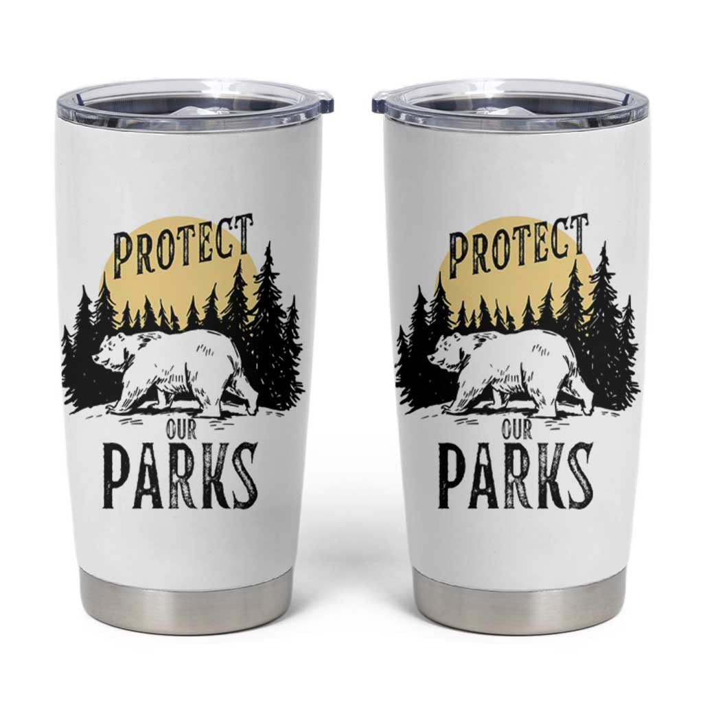 Protect Our Parks Tumbler Cup Retro Bear Forest Nature Graphic