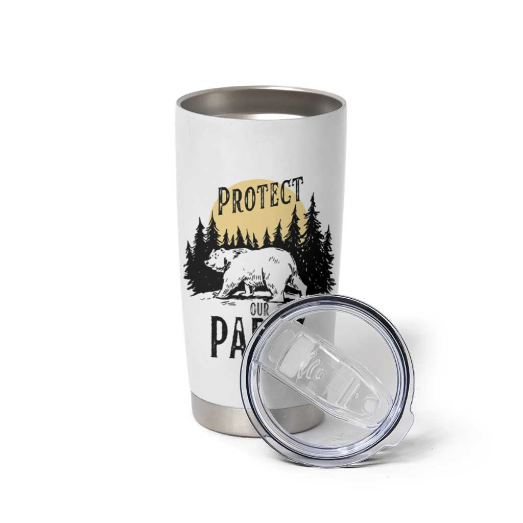 Protect Our Parks Tumbler Cup Retro Bear Forest Nature Graphic