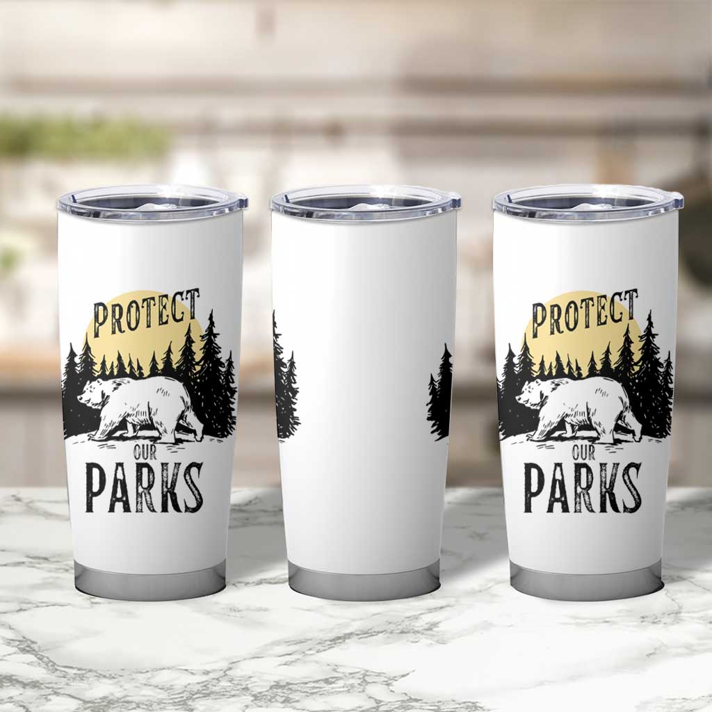 Protect Our Parks Tumbler Cup Retro Bear Forest Nature Graphic