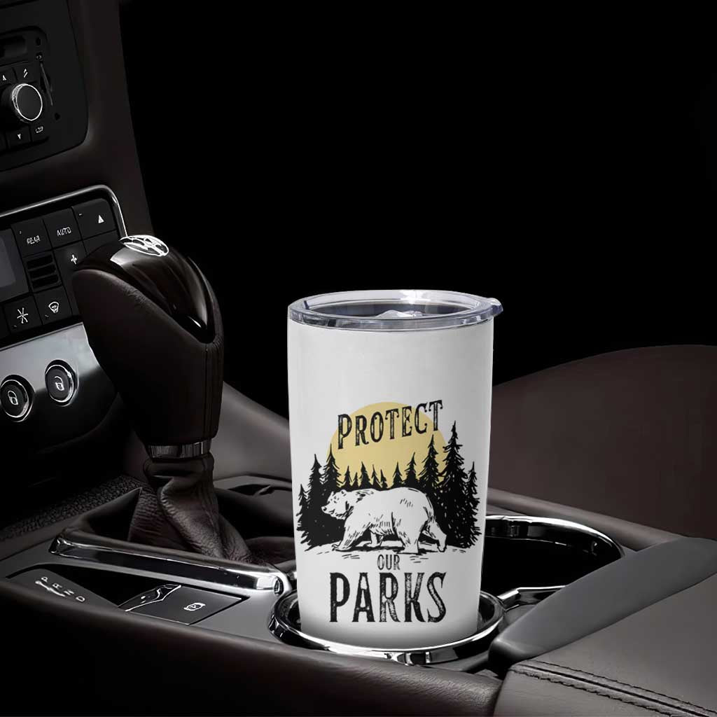 Protect Our Parks Tumbler Cup Retro Bear Forest Nature Graphic