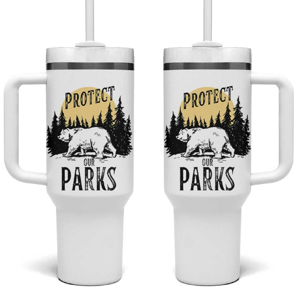 Protect Our Parks Tumbler With Handle Retro Bear Forest Nature Graphic