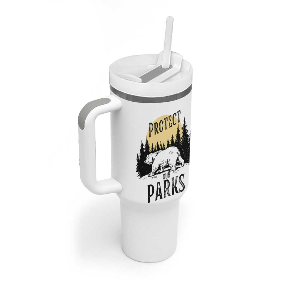 Protect Our Parks Tumbler With Handle Retro Bear Forest Nature Graphic