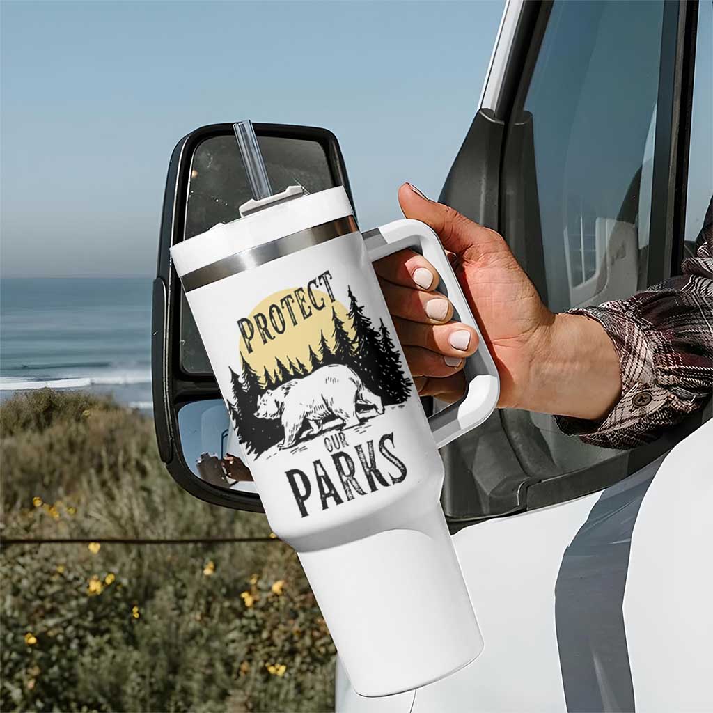 Protect Our Parks Tumbler With Handle Retro Bear Forest Nature Graphic