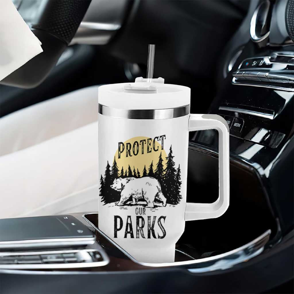 Protect Our Parks Tumbler With Handle Retro Bear Forest Nature Graphic