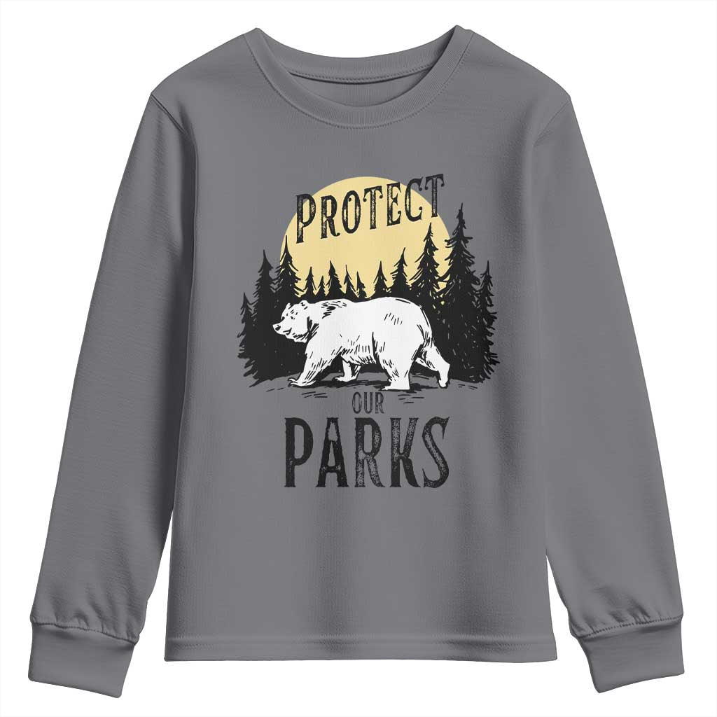 Protect Our Parks Youth Sweatshirt Retro Bear Forest Nature Graphic