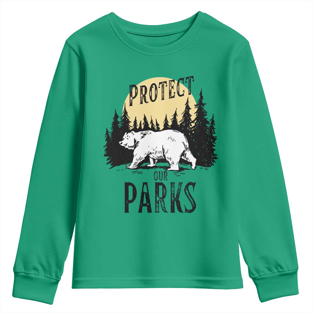 Protect Our Parks Youth Sweatshirt Retro Bear Forest Nature Graphic