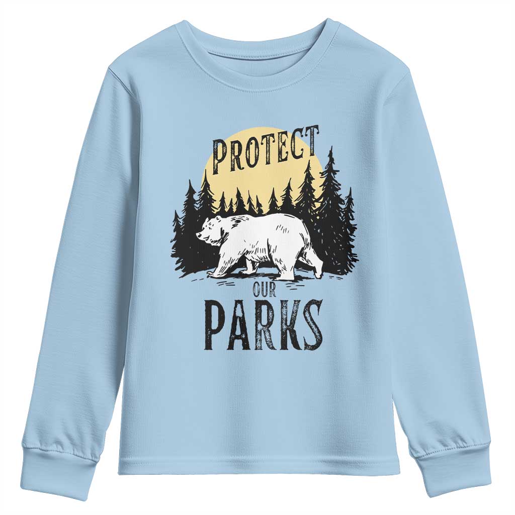 Protect Our Parks Youth Sweatshirt Retro Bear Forest Nature Graphic