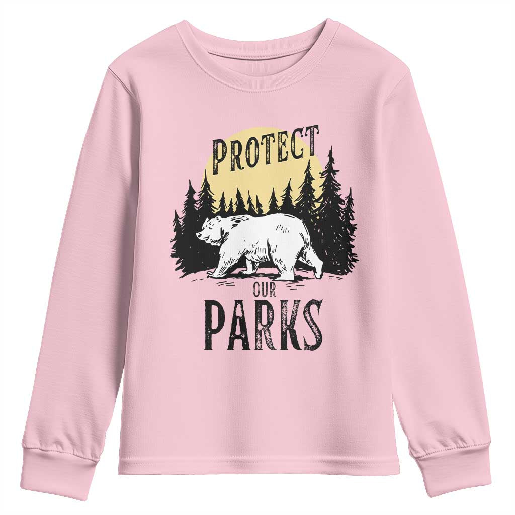 Protect Our Parks Youth Sweatshirt Retro Bear Forest Nature Graphic