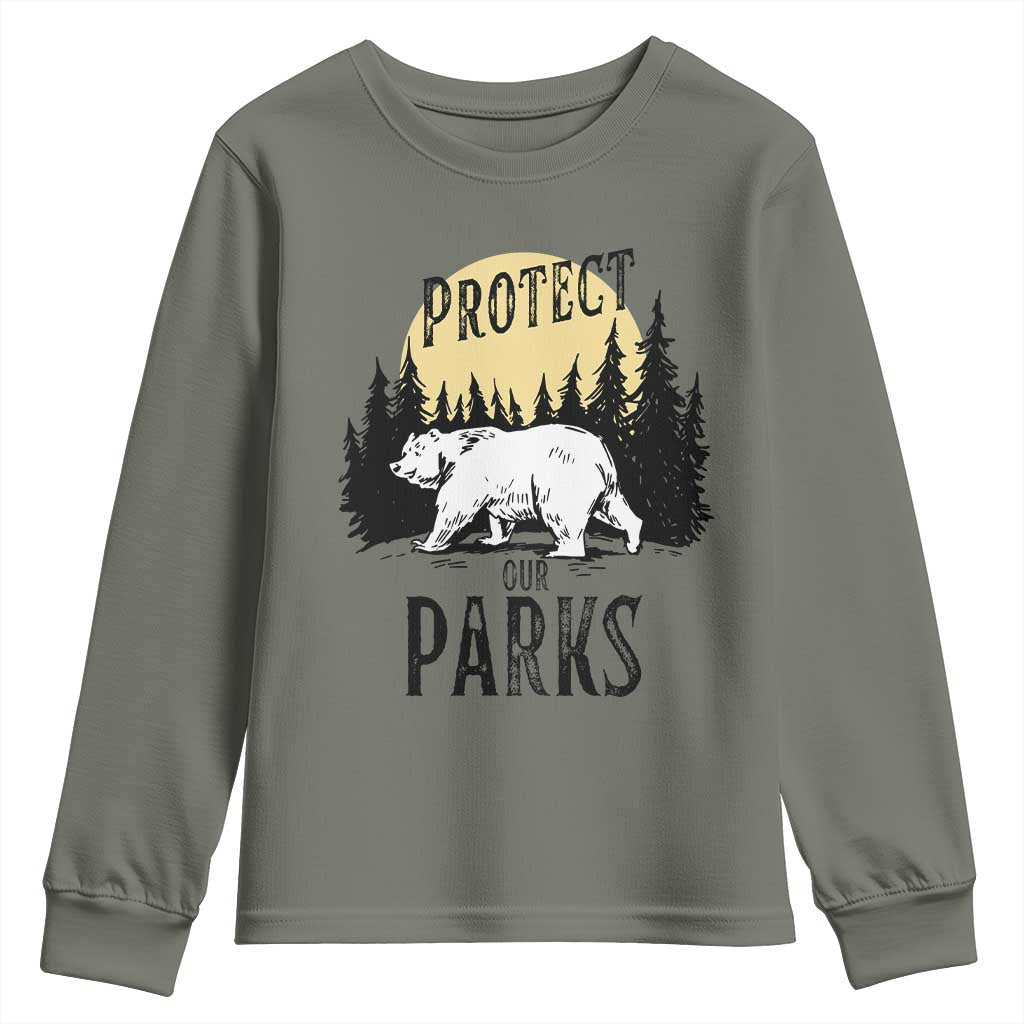 Protect Our Parks Youth Sweatshirt Retro Bear Forest Nature Graphic