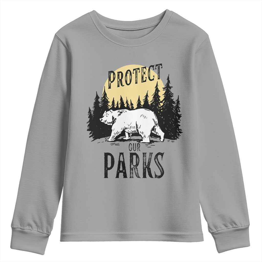 Protect Our Parks Youth Sweatshirt Retro Bear Forest Nature Graphic