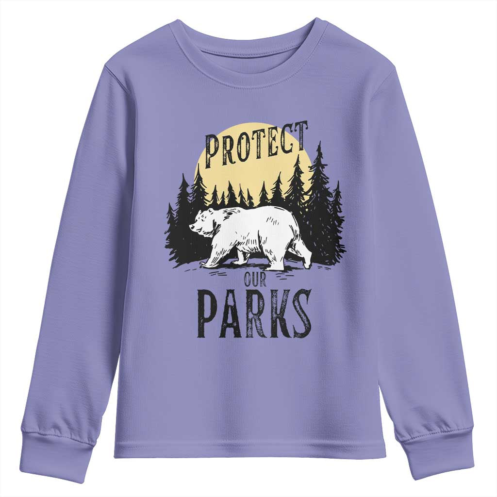 Protect Our Parks Youth Sweatshirt Retro Bear Forest Nature Graphic