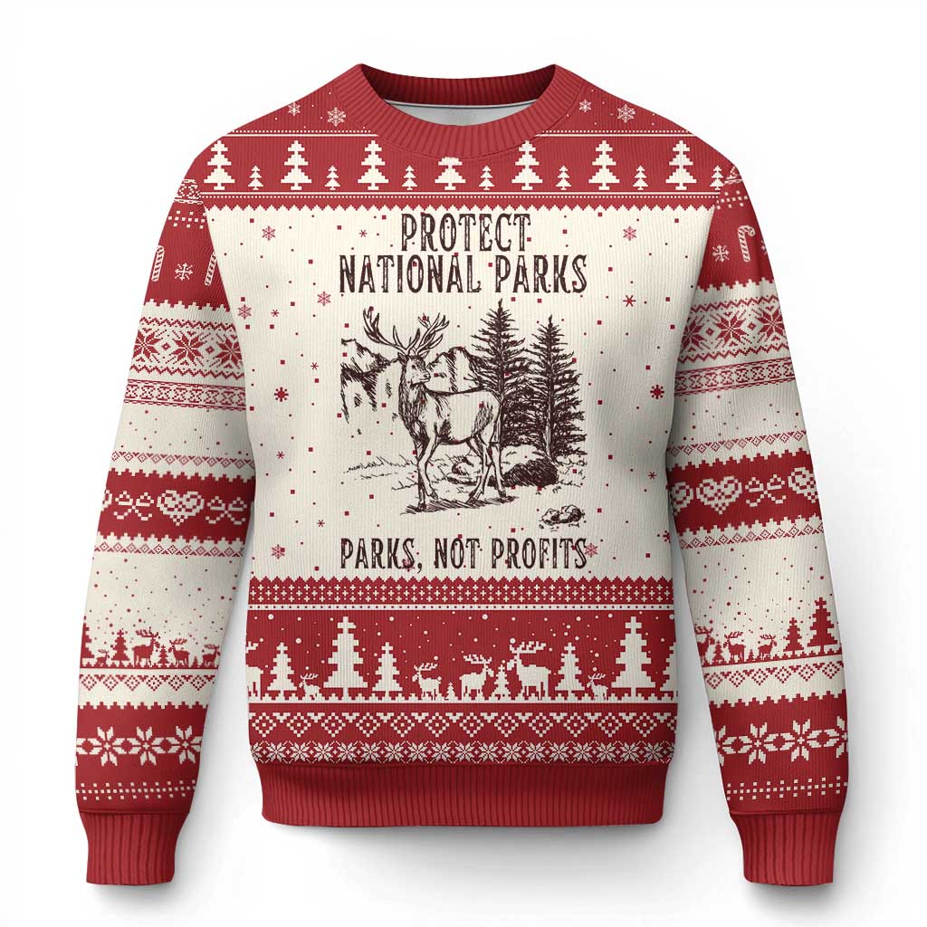 Protect National Parks Ugly Christmas Sweater Support Parks Not Profits Deer - Wonder Print Shop
