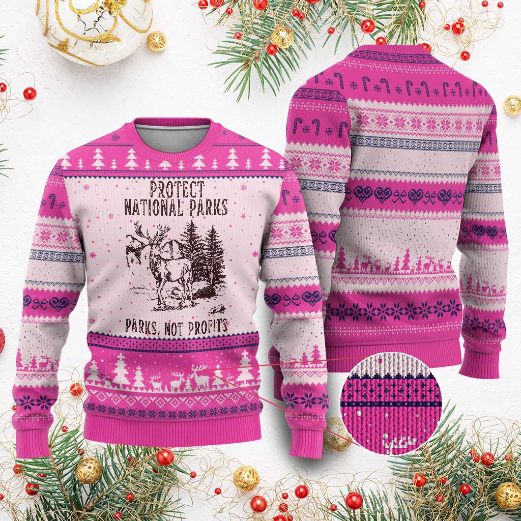 Protect National Parks Ugly Christmas Sweater Support Parks Not Profits Deer - Wonder Print Shop