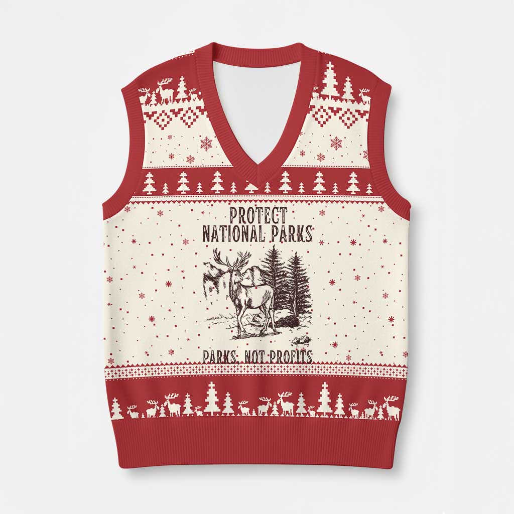 Protect National Parks V-Neck Knit Sweater Vest Support Parks Not Profits Deer - Wonder Print Shop
