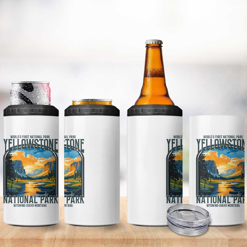 Yellowstone National Park 4 in 1 Can Cooler Tumbler Worlds First NP Retro Vintage Graphic