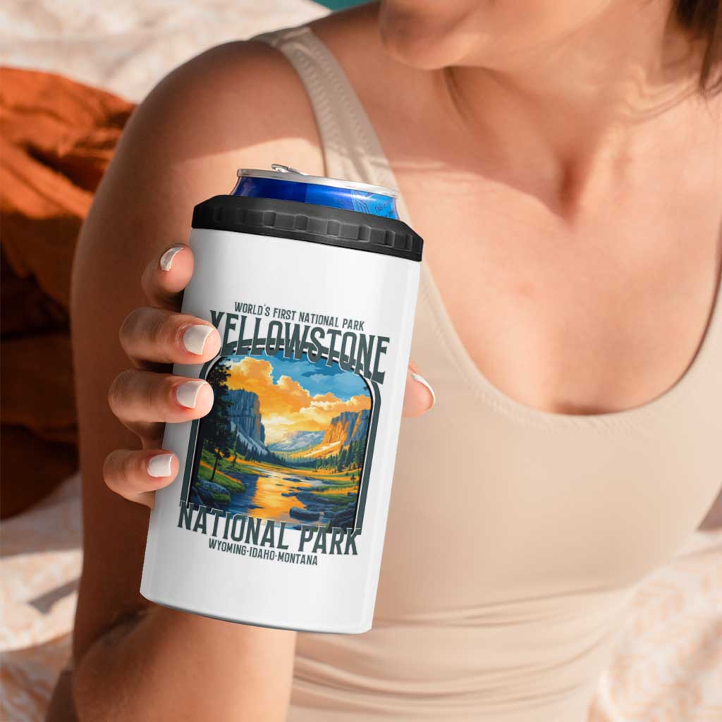 Yellowstone National Park 4 in 1 Can Cooler Tumbler Worlds First NP Retro Vintage Graphic