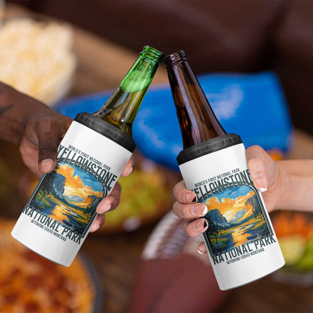 Yellowstone National Park 4 in 1 Can Cooler Tumbler Worlds First NP Retro Vintage Graphic