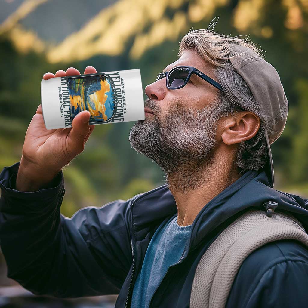 Yellowstone National Park 4 in 1 Can Cooler Tumbler Worlds First NP Retro Vintage Graphic