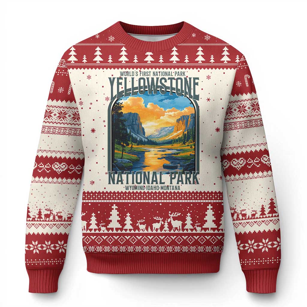 Yellowstone National Park Ugly Christmas Sweater Worlds First NP Retro Vintage Graphic - Wonder Print Shop