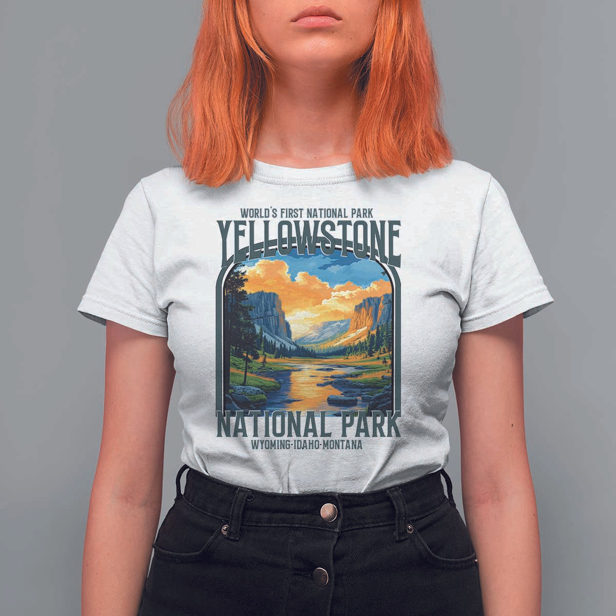 Yellowstone National Park T Shirt For Women Worlds First NP Retro Vintage Graphic