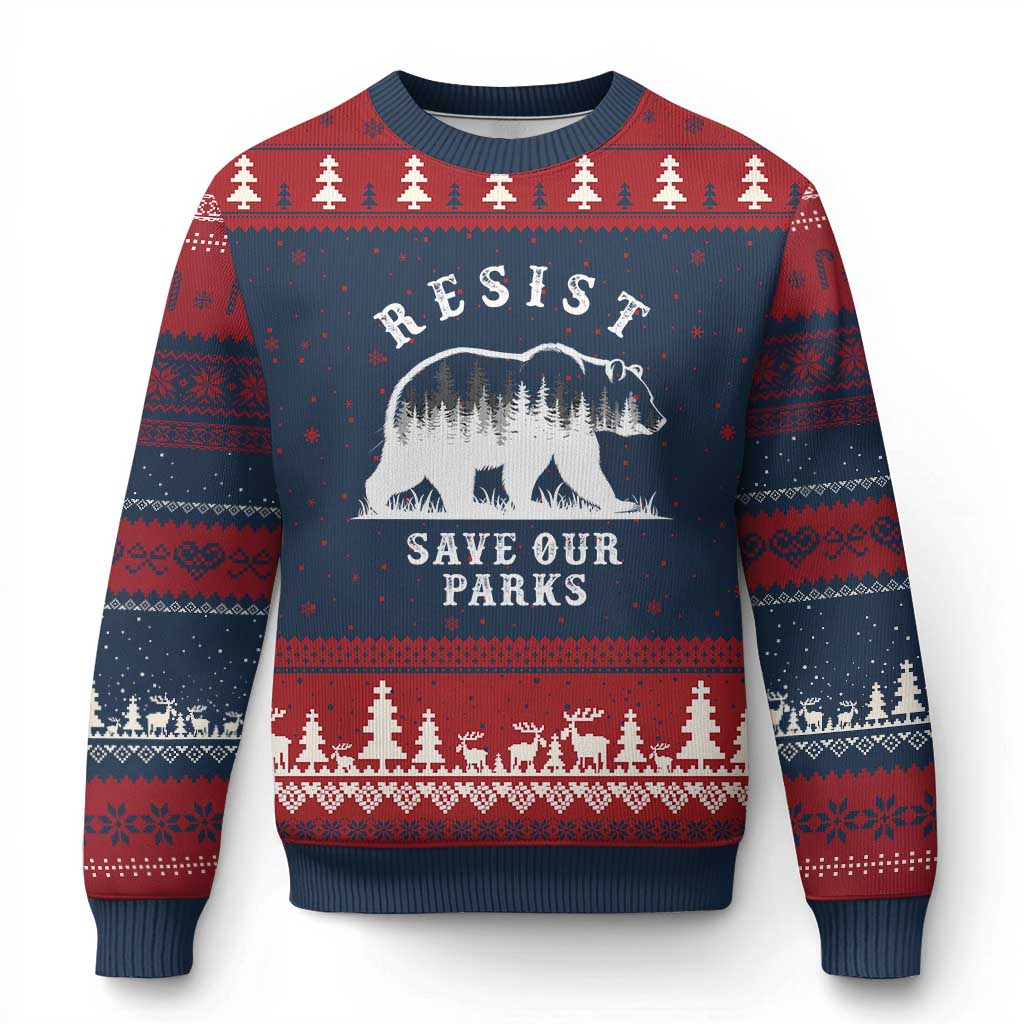 Resist Save Our Parks Ugly Christmas Sweater Bear US National Parks Wildlife Nature - Wonder Print Shop