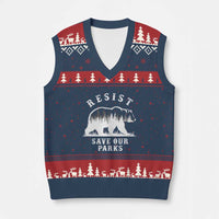Resist Save Our Parks V-Neck Knit Sweater Vest Bear US National Parks Wildlife Nature - Wonder Print Shop