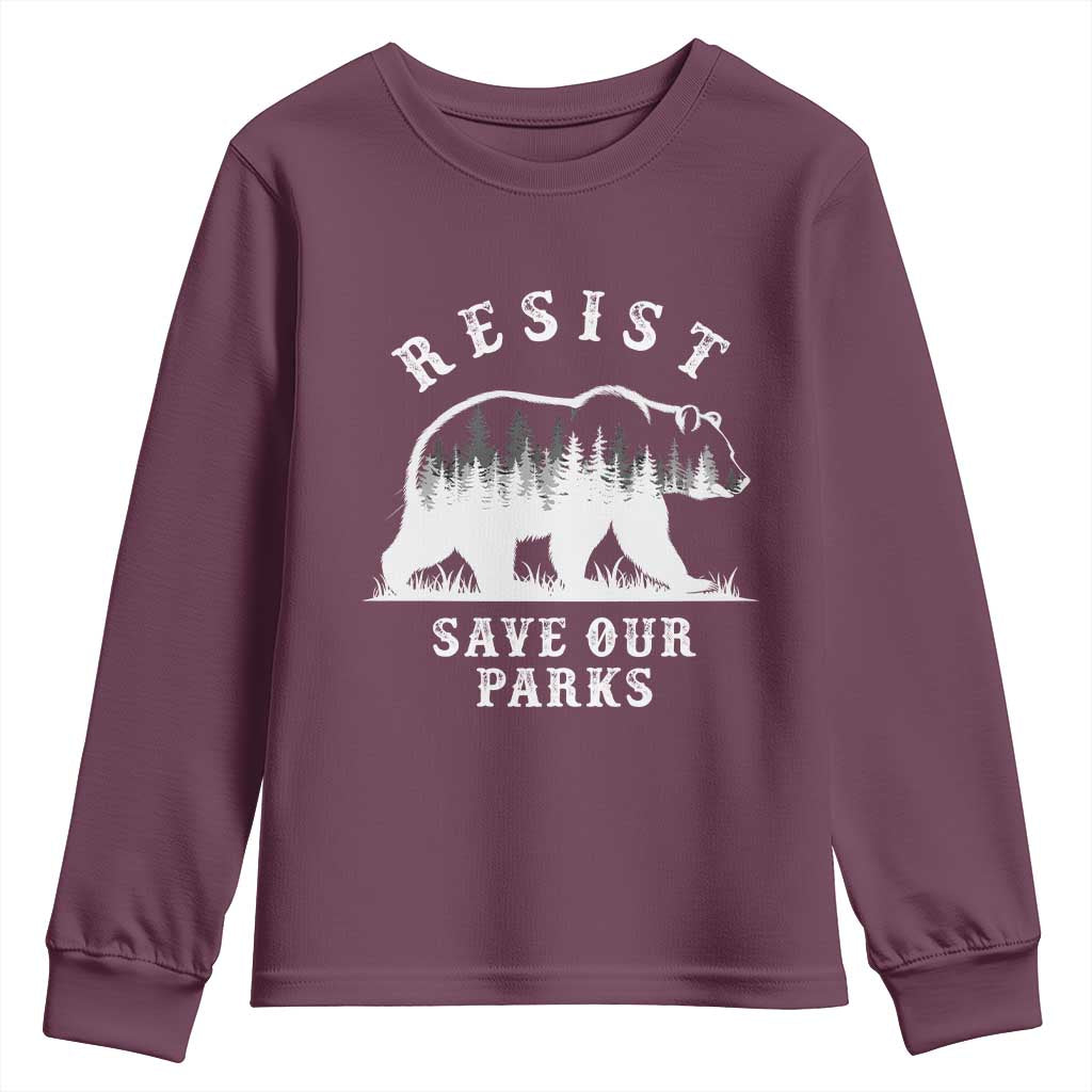 Resist Save Our Parks Youth Sweatshirt Bear US National Parks Wildlife Nature