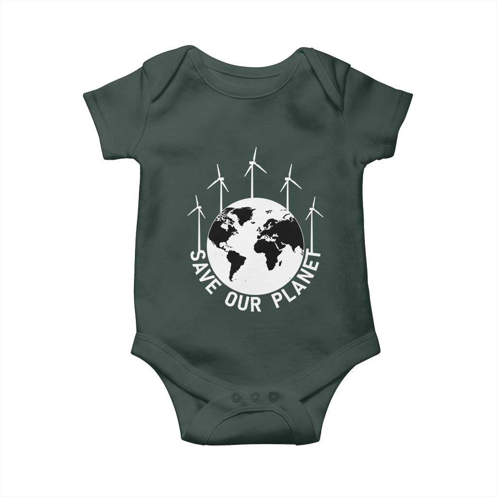 Save Our Planet Baby Onesie Wind Power Electricity Earth Day 2025