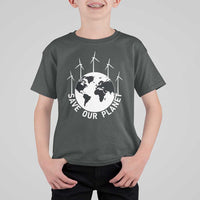 Save Our Planet T Shirt For Kid Wind Power Electricity Earth Day 2025