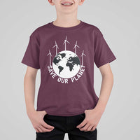 Save Our Planet T Shirt For Kid Wind Power Electricity Earth Day 2025