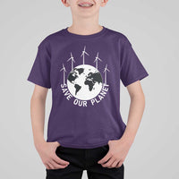 Save Our Planet T Shirt For Kid Wind Power Electricity Earth Day 2025