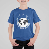 Save Our Planet T Shirt For Kid Wind Power Electricity Earth Day 2025