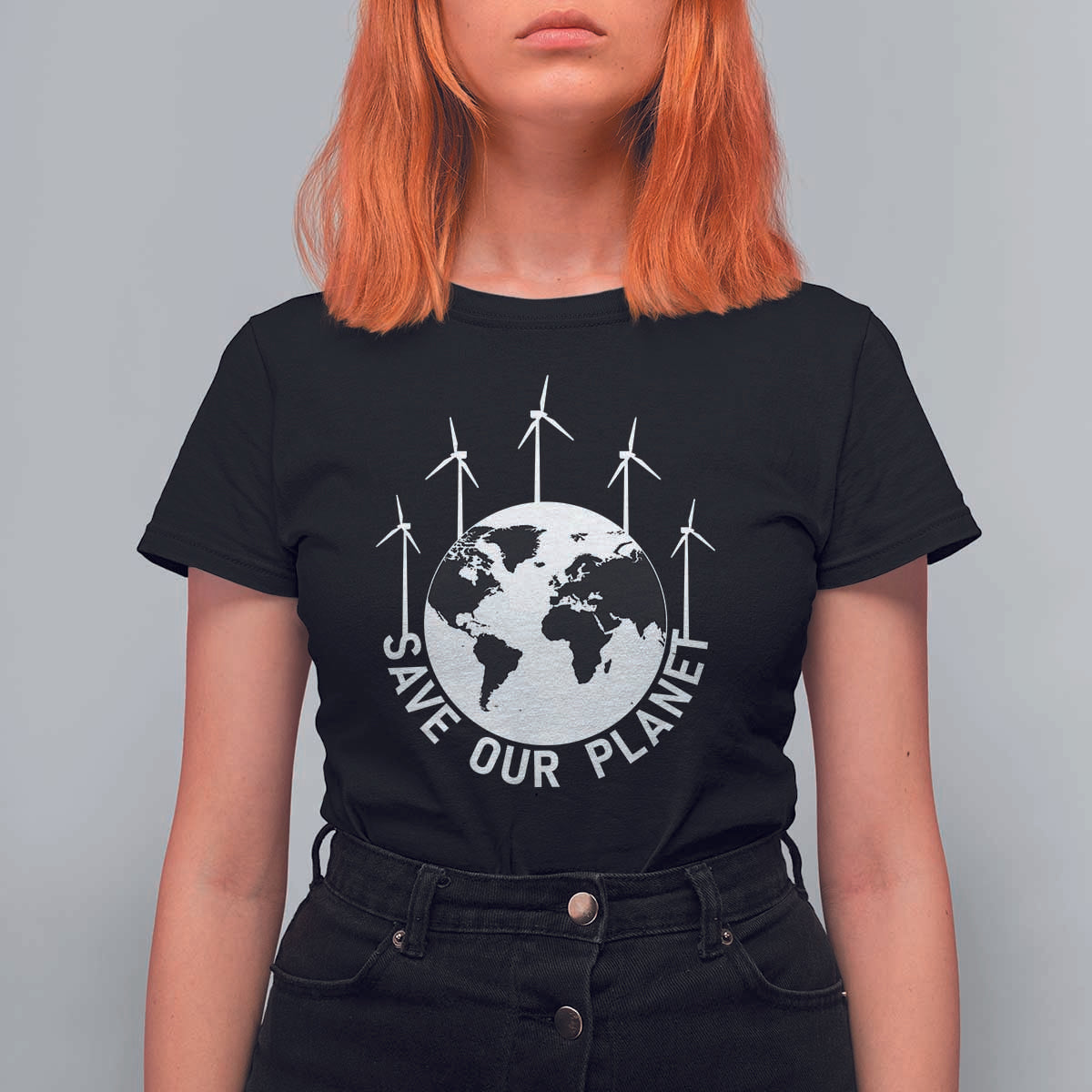Save Our Planet T Shirt For Women Wind Power Electricity Earth Day 2025