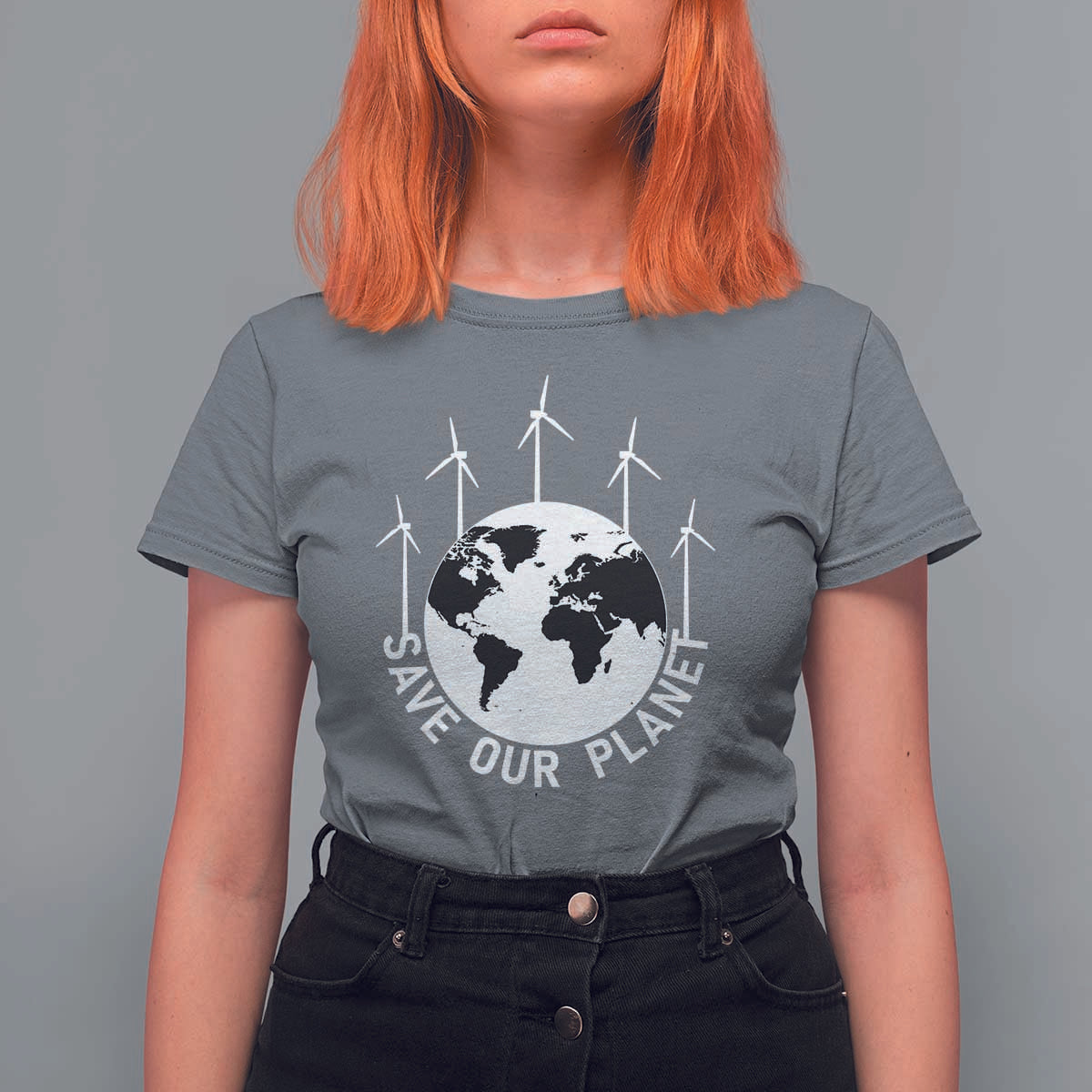 Save Our Planet T Shirt For Women Wind Power Electricity Earth Day 2025