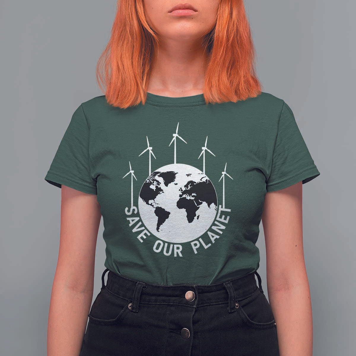 Save Our Planet T Shirt For Women Wind Power Electricity Earth Day 2025