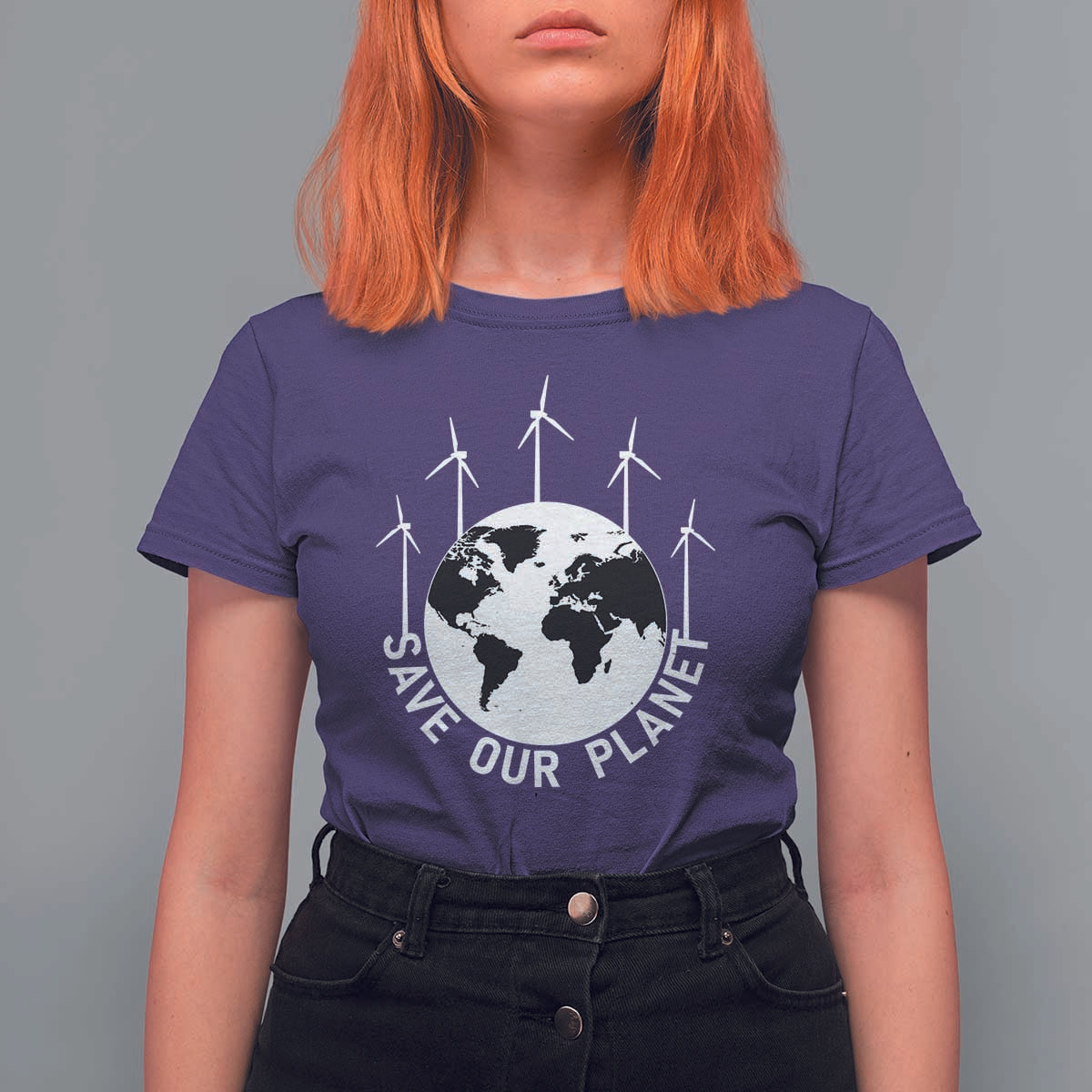 Save Our Planet T Shirt For Women Wind Power Electricity Earth Day 2025